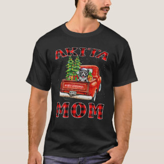 Jul Akita Mamma Hat Santa Lastbil Träd Play Hund T Shirt