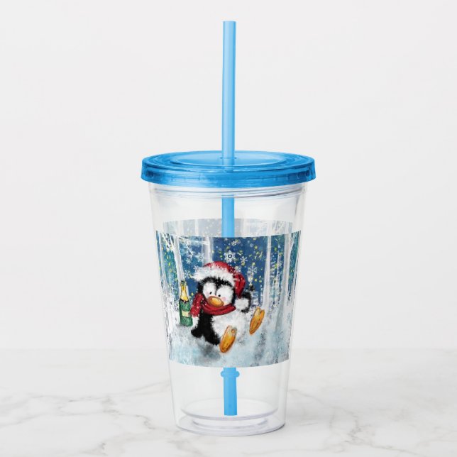 Jul - Akryltumbler Lycklig Penguin - Lustigt Take Away Mugg (Framsida)
