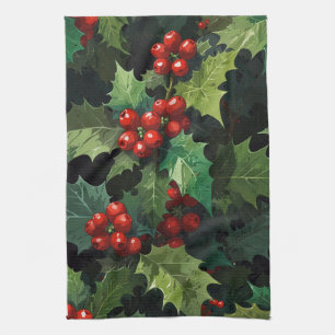 Jul akvarell Järnek berry blad botanisk Kökshandduk