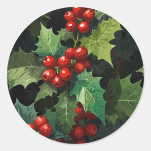 Jul akvarell Järnek berry blad botanisk Runt Klistermärke