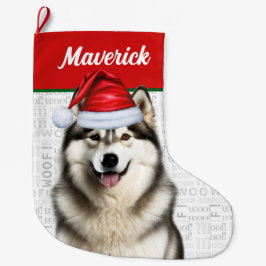 Jul Alaska Malamute Namn Woof Background Stor Julstrumpa