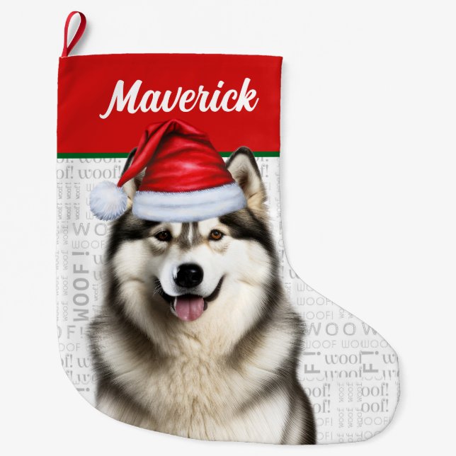 Jul Alaska Malamute Namn Woof Background Stor Julstrumpa (Framsidan)