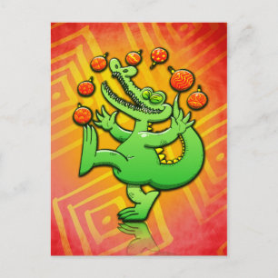 Jul Alligator Juggling Julafton Bollar Helg Vykort