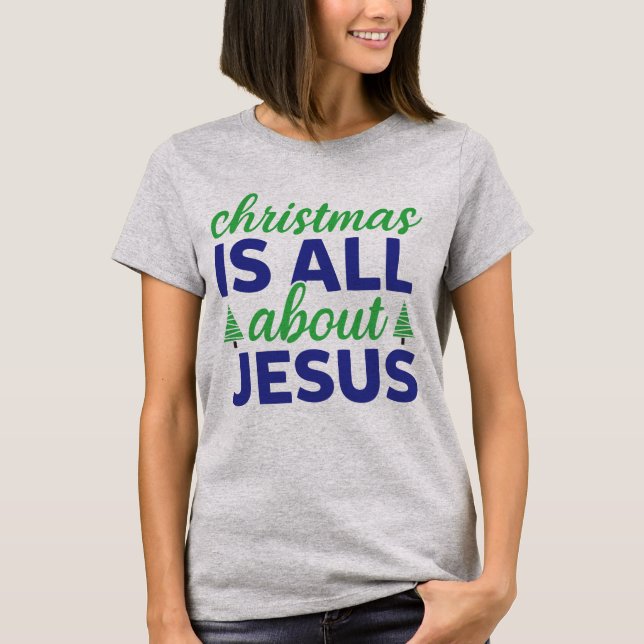 Jul - allt handlar om Jesus Blue/Grönt Text T Shirt (Framsida)