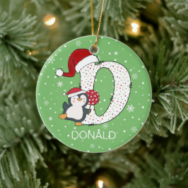 Jul Alphabet D Santa Hat Penguin Snowflake Julgransprydnad Keramik
