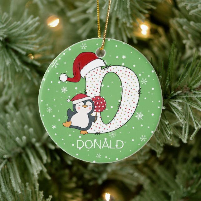 Jul Alphabet D Santa Hat Penguin Snowflake Julgransprydnad Keramik (Träd)