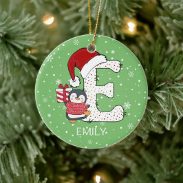 Jul Alphabet E Santa Hat Penguin Snowflake Julgransprydnad Keramik