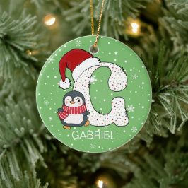 Jul Alphabet G Santa Hat Penguin Snowflake Julgransprydnad Keramik