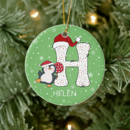 Jul Alphabet H Santa Hat Penguin Snowflake Julgransprydnad Keramik