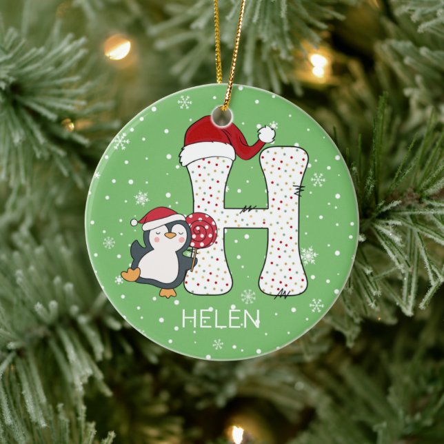 Jul Alphabet H Santa Hat Penguin Snowflake Julgransprydnad Keramik (Träd)