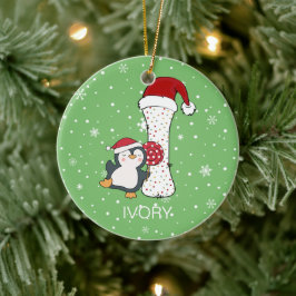 Jul Alphabet I Santa Hat Penguin Snowflake Julgransprydnad Keramik