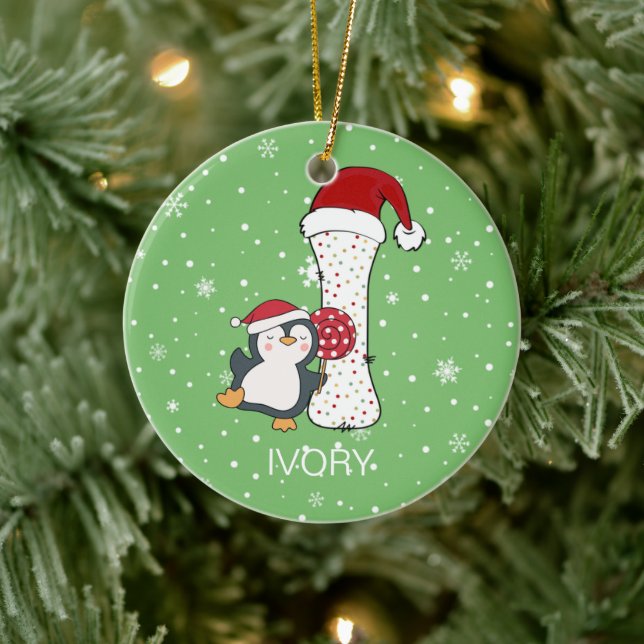 Jul Alphabet I Santa Hat Penguin Snowflake Julgransprydnad Keramik (Träd)