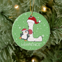 Jul Alphabet L Santa Hat Penguin Snowflake