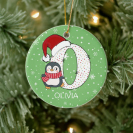 Jul Alphabet O Santa Hat Penguin Snowflake Julgransprydnad Keramik