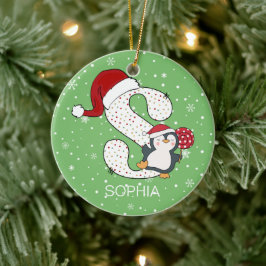 Jul Alphabet S Santa Hat Penguin Snowflake Julgransprydnad Keramik