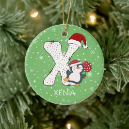 Jul Alphabet X Santa Hat Penguin Snowflake Julgransprydnad Keramik