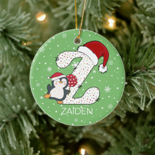 Jul Alphabet Z Santa Hat Penguin Snowflake Julgransprydnad Keramik