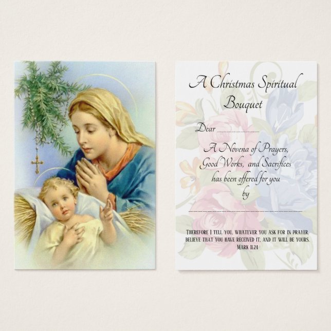 Jul Andlig Bouquet Prayer Heliga Card Visitkort (Framsida & baksida)