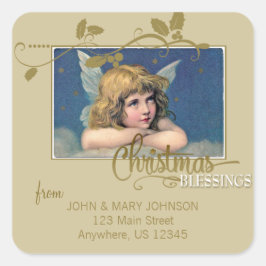 Jul Angel Blessings Adressetikett Fyrkantigt Klistermärke