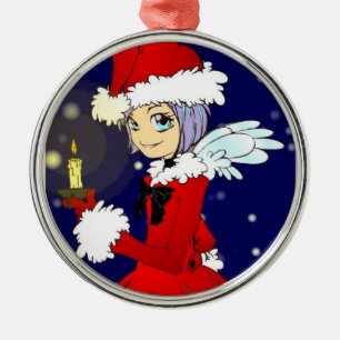 Jul Angel kawaii ljus runt prydnadsföremål Julgransprydnad Metall