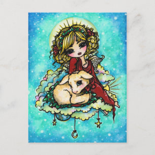 Jul Angel Lamb Snö Fantasy Art vykort