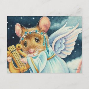 Jul Angel Mouse Spelar upp Lyre Watercolor Art Vykort