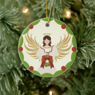 Jul Angel Red Grönt Holly Wandeann År 2024 Julgransprydnad Keramik