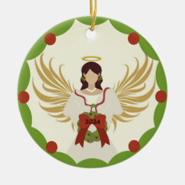 Jul Angel Red Grönt Holly Wandeann År 2024 Julgransprydnad Keramik