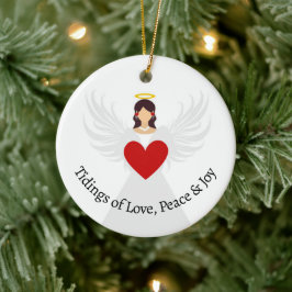 Jul Angel Red Heart Kärlek Peace Joy Namn Gift Julgransprydnad Keramik