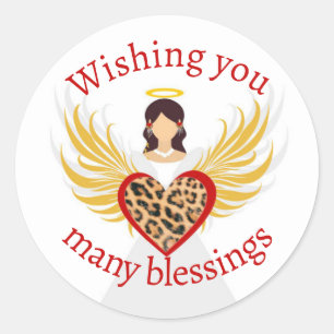 Jul Angel Red Heart Leopard Vingar Gift Runt Klistermärke