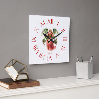 Jul Angel Red Roman Numerals Fyrkantig Klocka