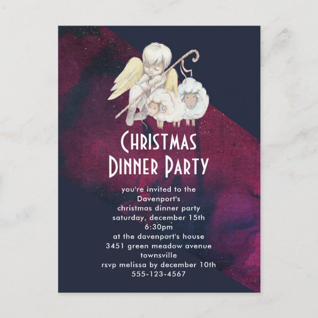 Jul Angel Shepherd med Lambs Dnner Party Vykort (Framsida)