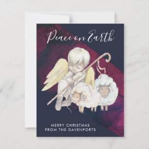Jul Angel Shepherd med Lambs Peace on Earth Julkort