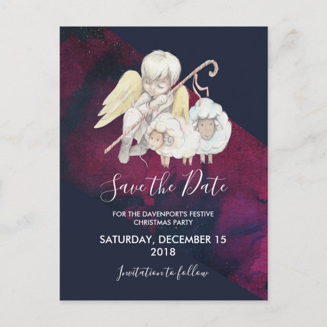Jul Angel Shepherd med Lambs Spara datum Vykort (Framsida)