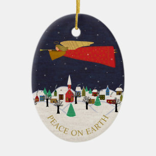 Jul Angel Village Peace on Earth Monogram Julgransprydnad Keramik