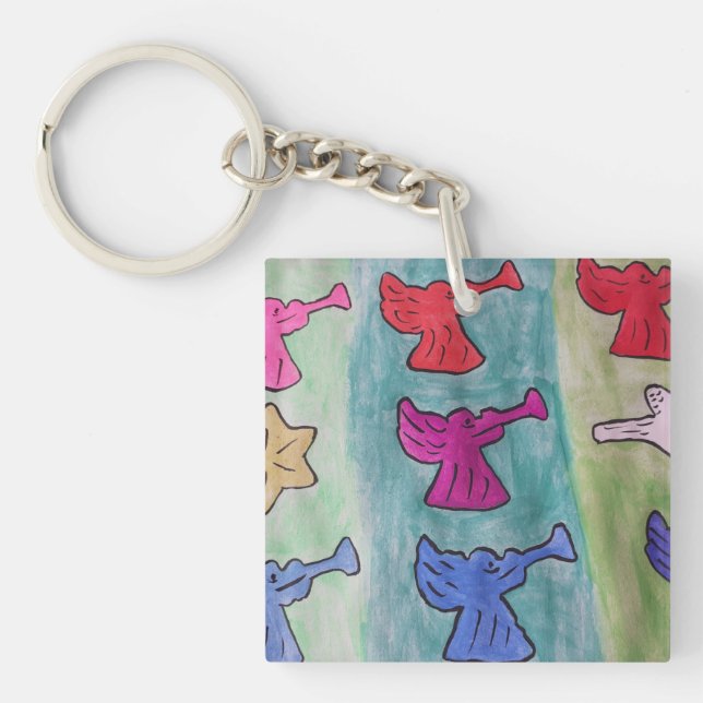 Jul-Änglar med påklistrad akrylbaserad Nyckelring (Framsidan)