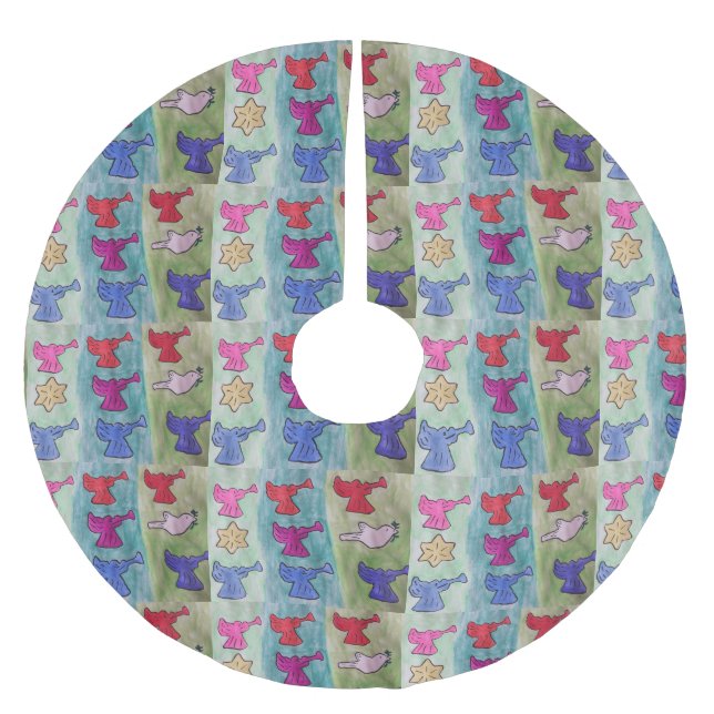 Jul-Änglar med trumpeter Julgransmatta Borstad Polyester (Framsidan)