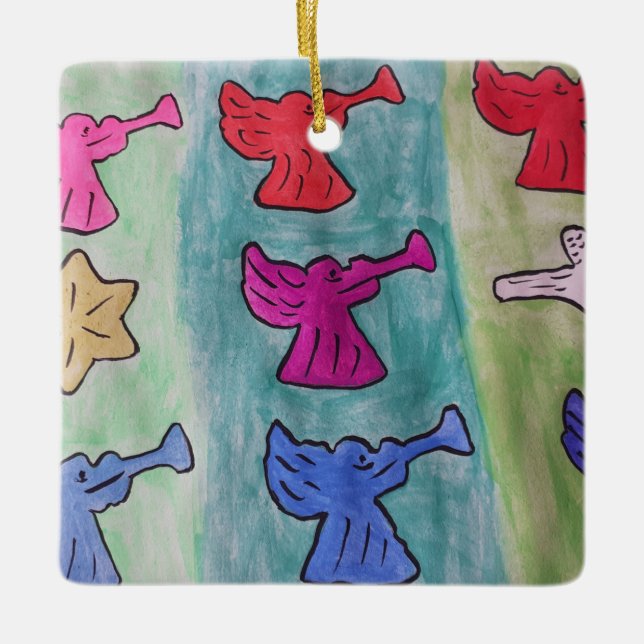 Jul-Änglar med trumpeter Julgransprydnad Keramik (Framsida)