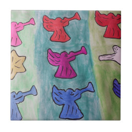 Jul-Änglar med trumpeter, keramiskt plattor Kakelplatta