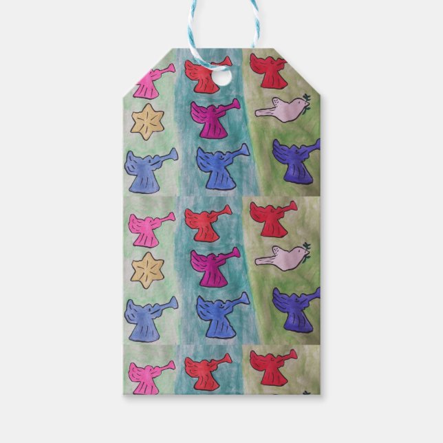 Jul-Änglar med trumpeter Presentetikett (Framsidan)