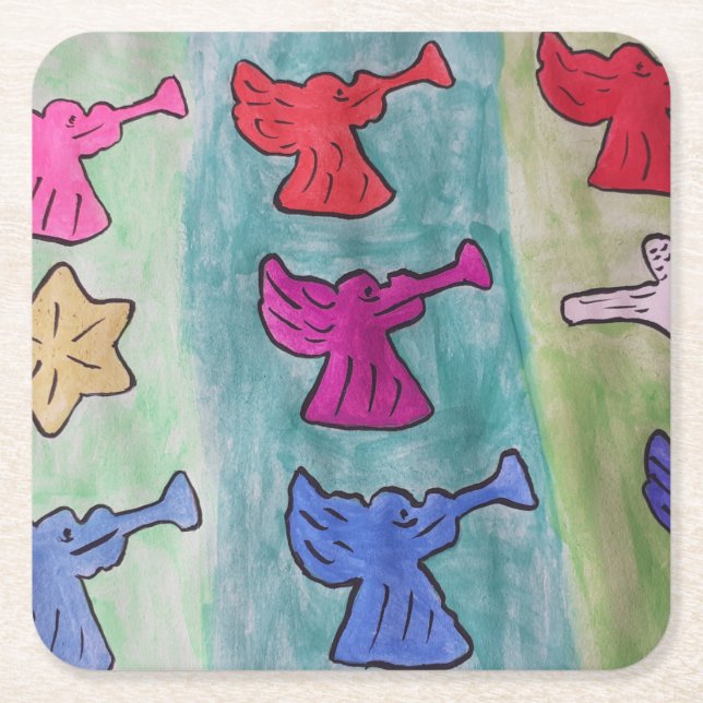 Jul-Änglar med trumpeter Underlägg Papper Kvadrat (Framsidan)