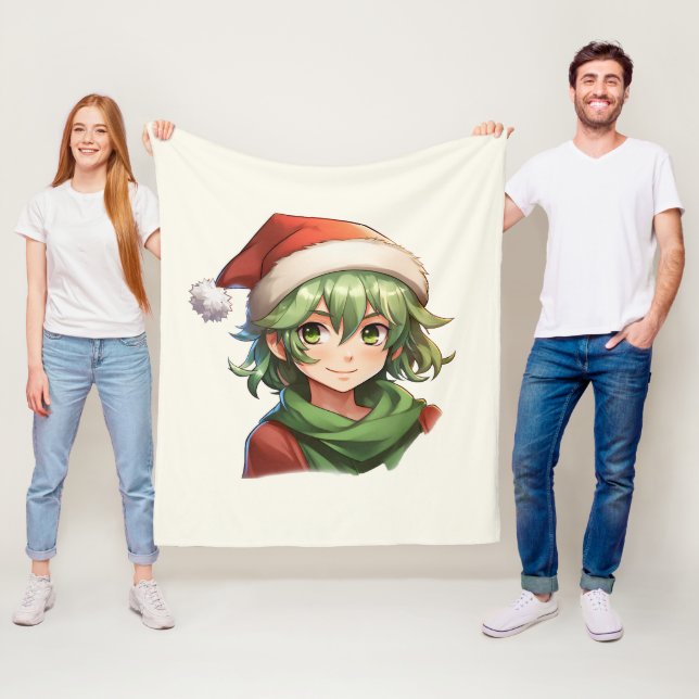 Jul Anime Elf Porträtt Fleecefilt (På plats)