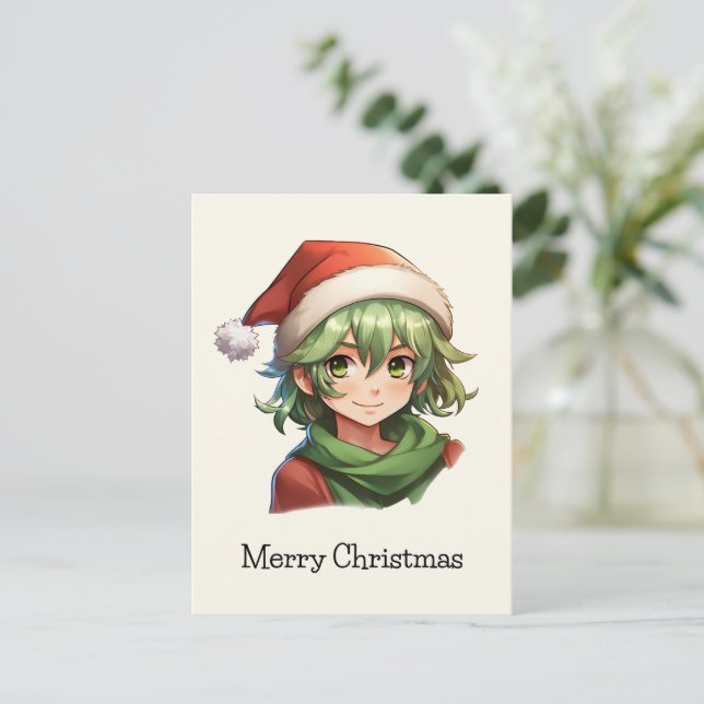 Jul Anime Elf Porträtt Helg Vykort (Stående Fram)