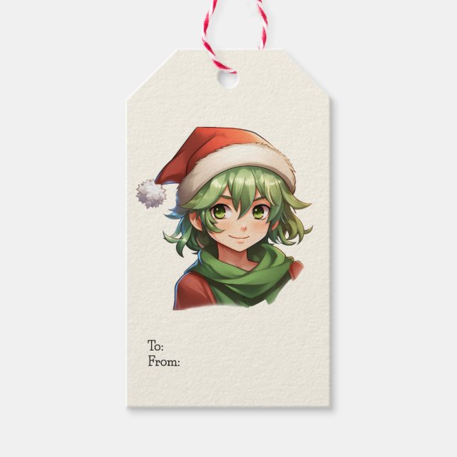 Jul Anime Elf Porträtt Presentetikett (Framsidan)