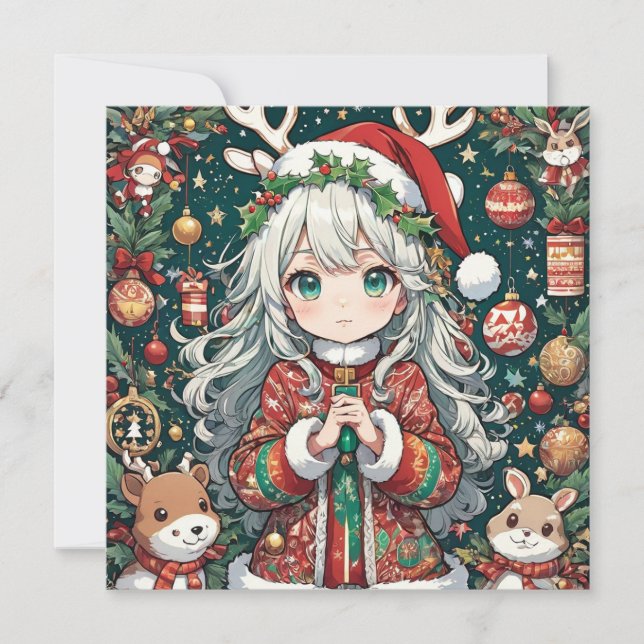 Jul Anime flicka Julkort (Framsida)