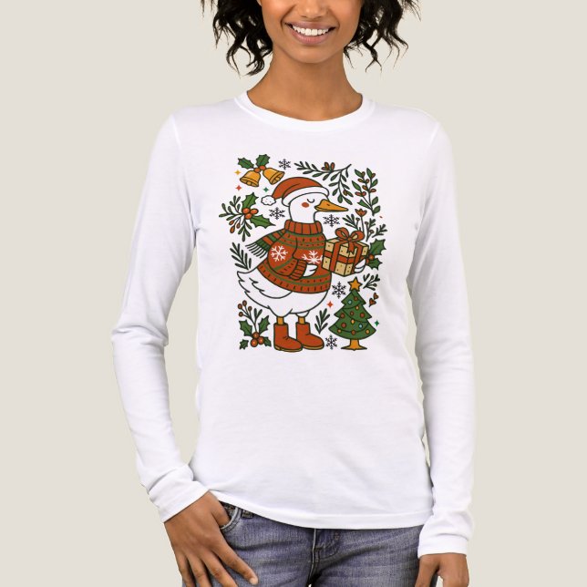 Jul Anka Söt Vinter Högtid Floral T Shirt (Framsida)