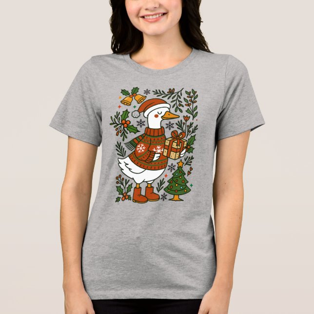 Jul Anka Söt Vinter Semester Blommig T Shirt (Framsida)
