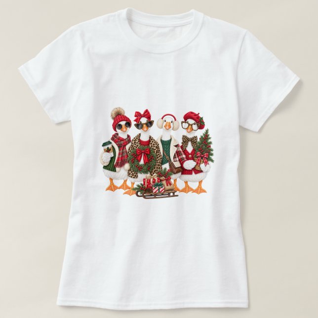 Jul Anka Squad Dräkt Söt Vintergäss T Shirt (Design framsida)