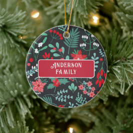 Jul anpassad familjen namn blommönster julgransprydnad keramik