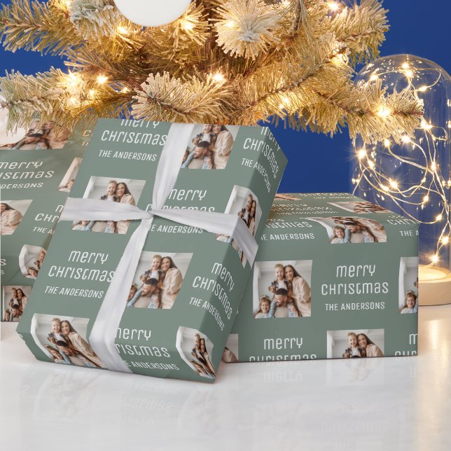 Jul Anpassad Foto Familjenamn Sagegrön Presentpapper (Helgdagar)